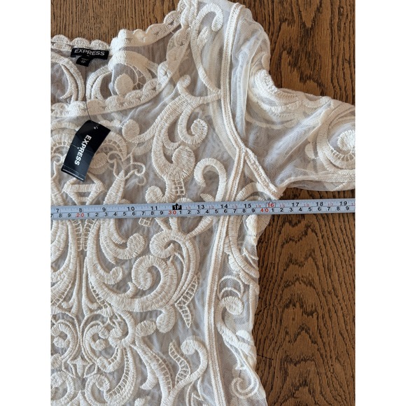 Romantic Boho Ivory Lace Mesh Top Long Sleeve Sheer Embroidered XS - NWT - Picture 5 of 7